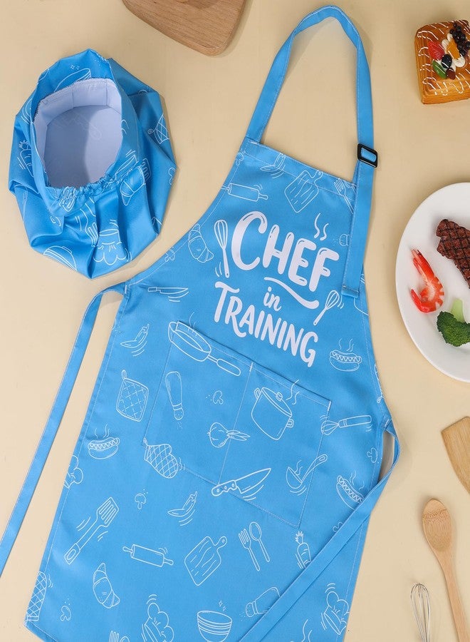 XLSXEXCL Kids Apron and Chef Hat Set, “CHEF in training” Apron Adjustable Child Aprons Chef in Training Funny Aprons with 2 Pockets for Boys and Girls (Blue) - Image 5